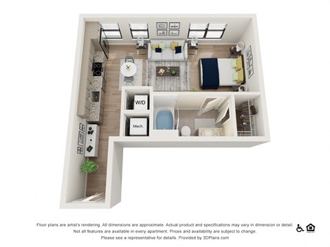 Floor plan for studio, 1 bath, 576 sqft